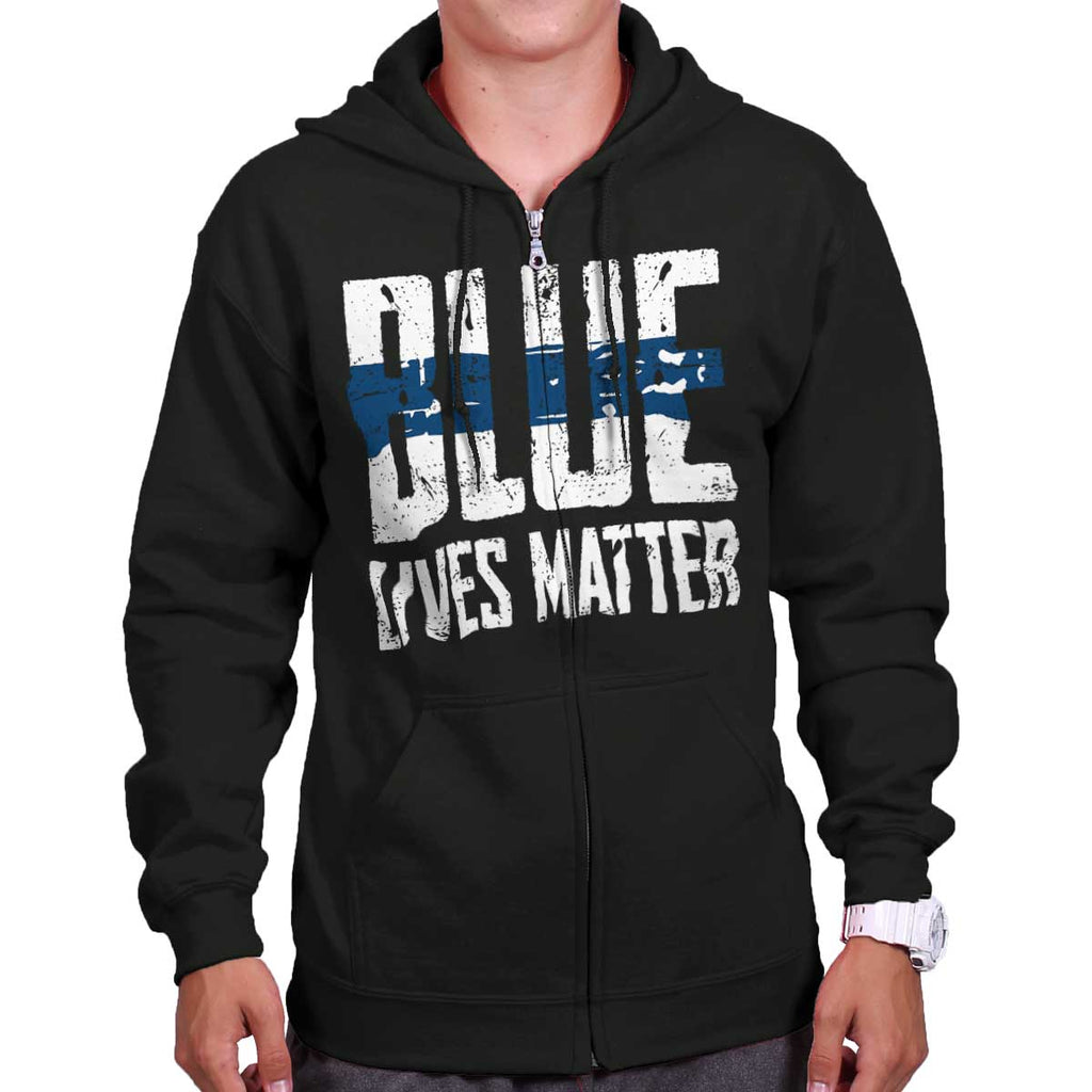 Black|Blue Lives Matter Line Zip Hoodie|Tactical Tees
