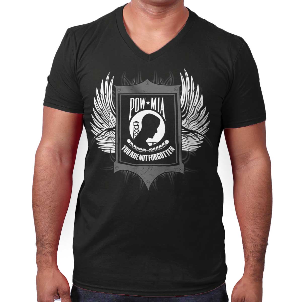Black|POW MIA You Are Not Forgotten V-Neck T-Shirt|Tactical Tees
