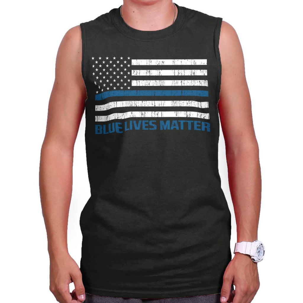 Black|Blue Lives Matter Flag Sleeveless T-Shirt|Tactical Tees