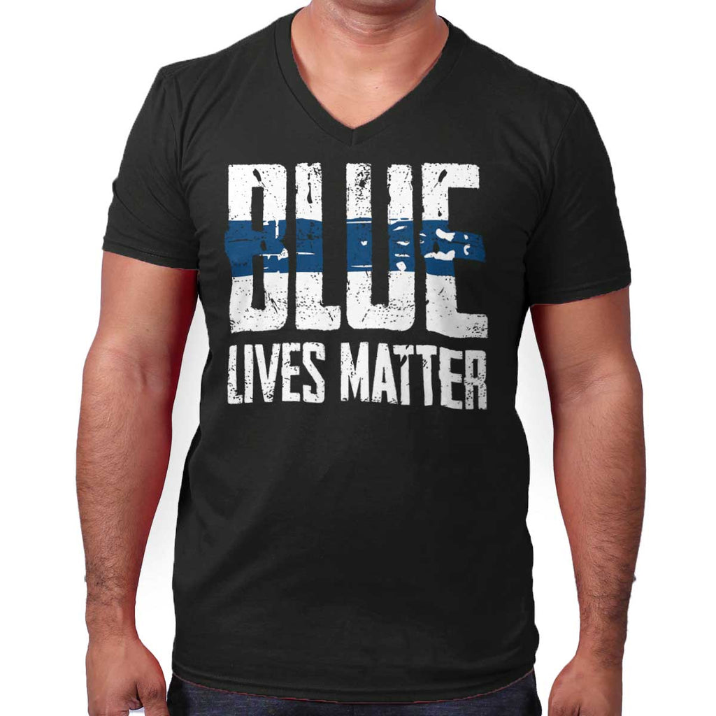 Black|Blue Lives Matter Line V-Neck T-Shirt|Tactical Tees
