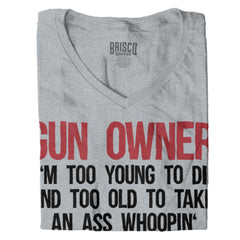 SportGrey|Gun Owner Too Young Junior Fit V-Neck T-Shirt|Tactical Tees
