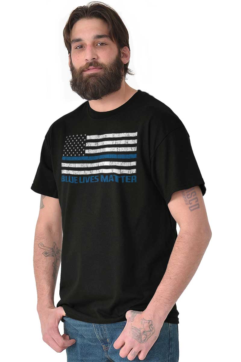 Tactical Tees Blue Lives Matter Flag T Shirt Black x Large