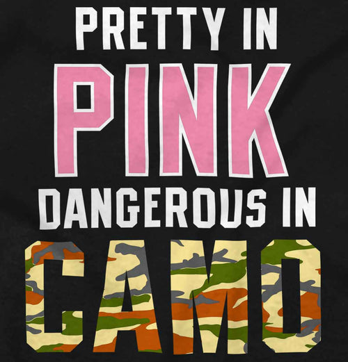 Black2|Pretty in Pink Dangerous in Camo Junior Fit V-Neck T-Shirt|Tactical Tees