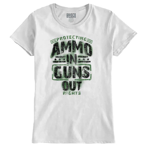 White|Ammo In Guns Out Protecting Rights Ladies T-Shirt|Tactical Tees
