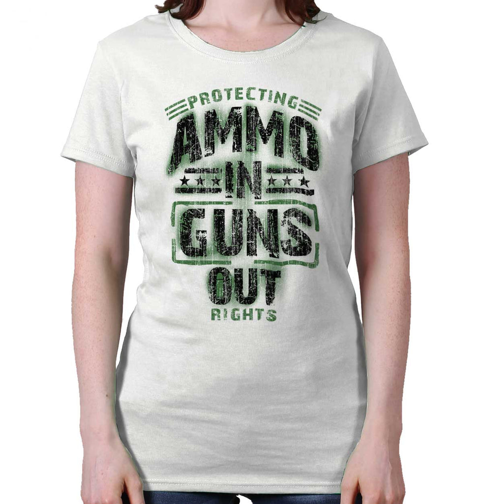 White|Ammo In Guns Out Protecting Rights Ladies T-Shirt|Tactical Tees