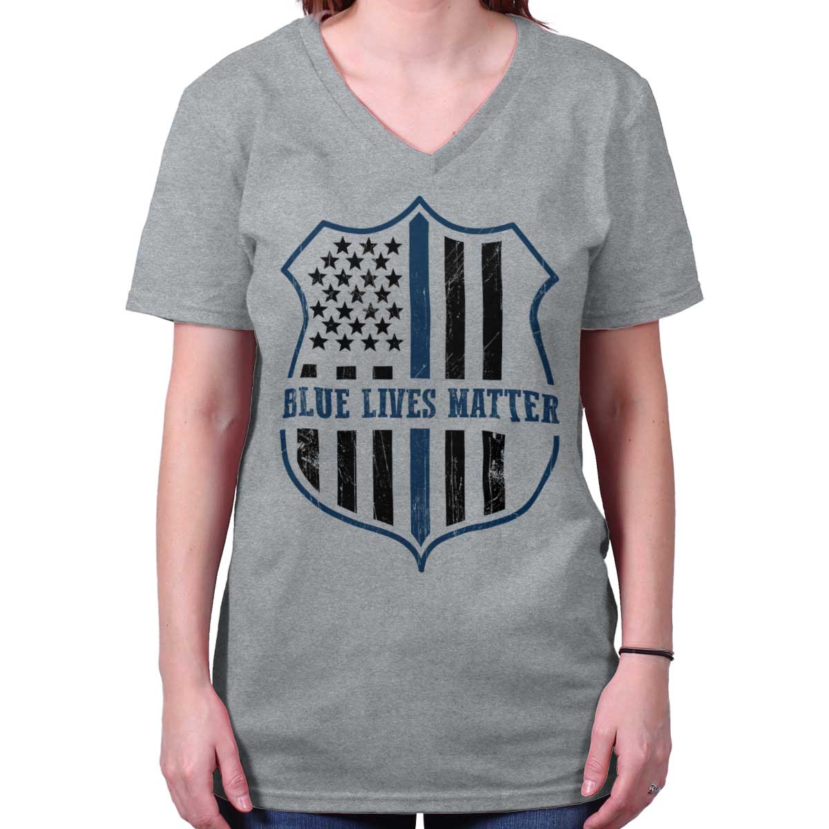 SportGrey|Blue Lives Matter Flag V-Neck T-Shirt|Tactical Tees