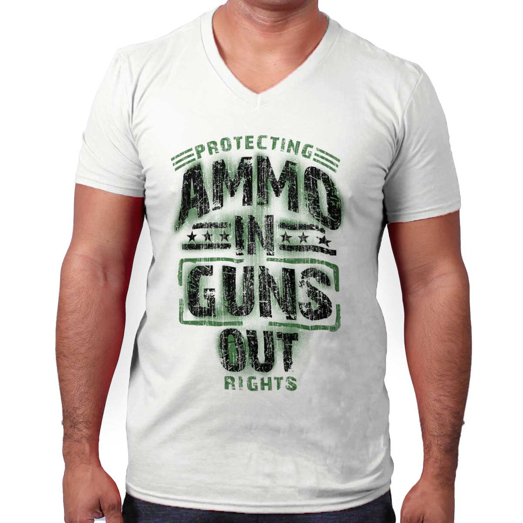 White|Ammo In Guns Out Protecting Rights V-Neck T-Shirt|Tactical Tees