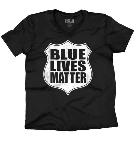 Black|Blue Lives Matter Shield V-Neck T-Shirt|Tactical Tees