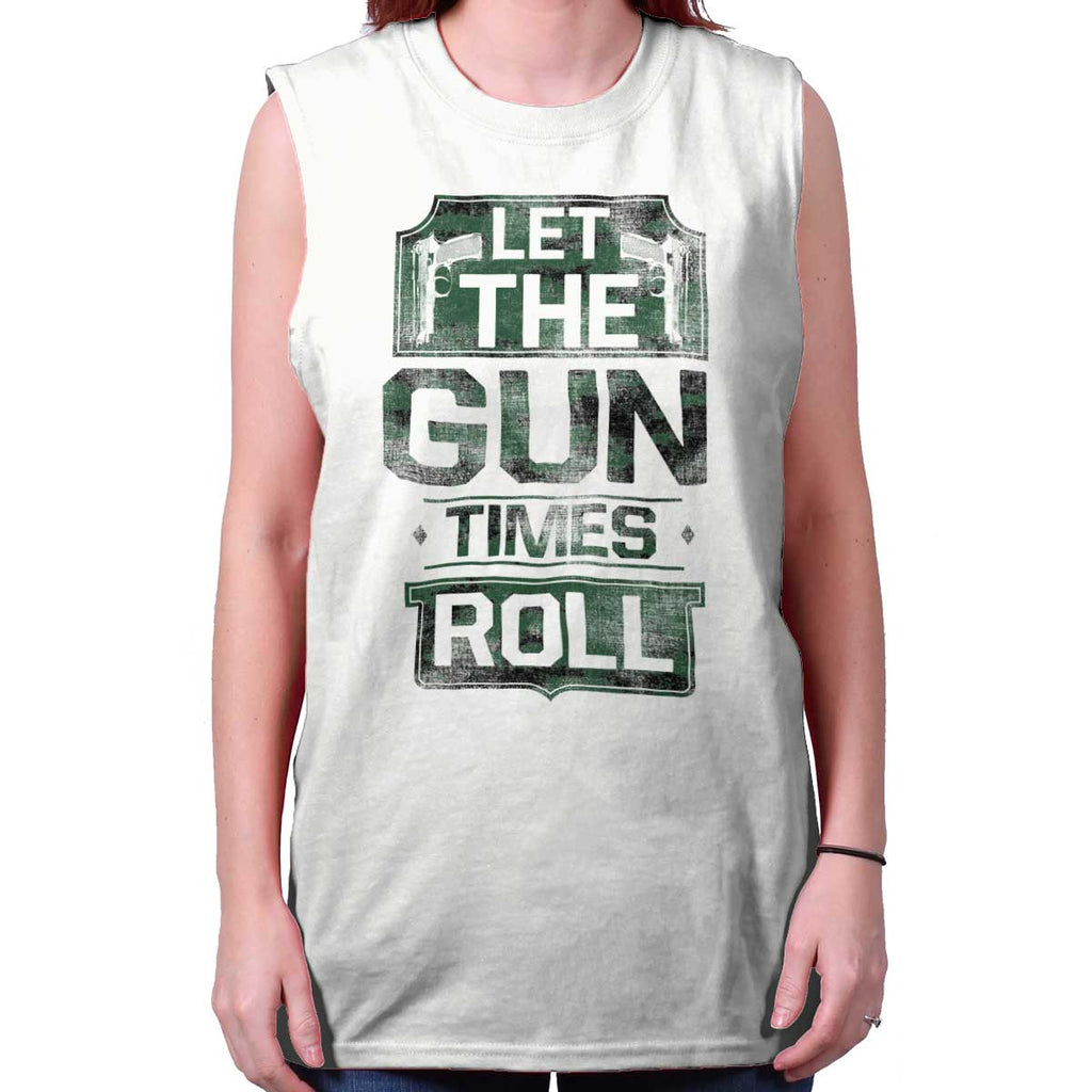 White|Let The Gun Times Roll Sleeveless T-Shirt|Tactical Tees