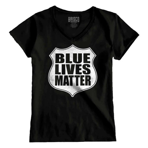 Black|Blue Lives Matter Shield Junior Fit V-Neck T-Shirt|Tactical Tees