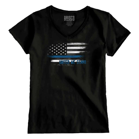 Black|Blue Lives Matter Fade Junior Fit V-Neck T-Shirt|Tactical Tees