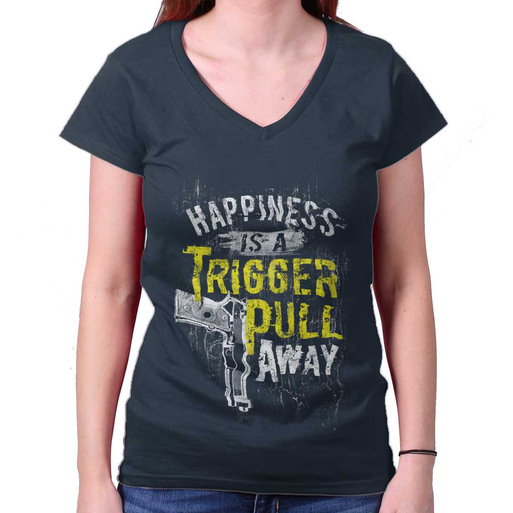 Navy|Happiness is A Trigger Pull Away Junior Fit V-Neck T-Shirt|Tactical Tees
