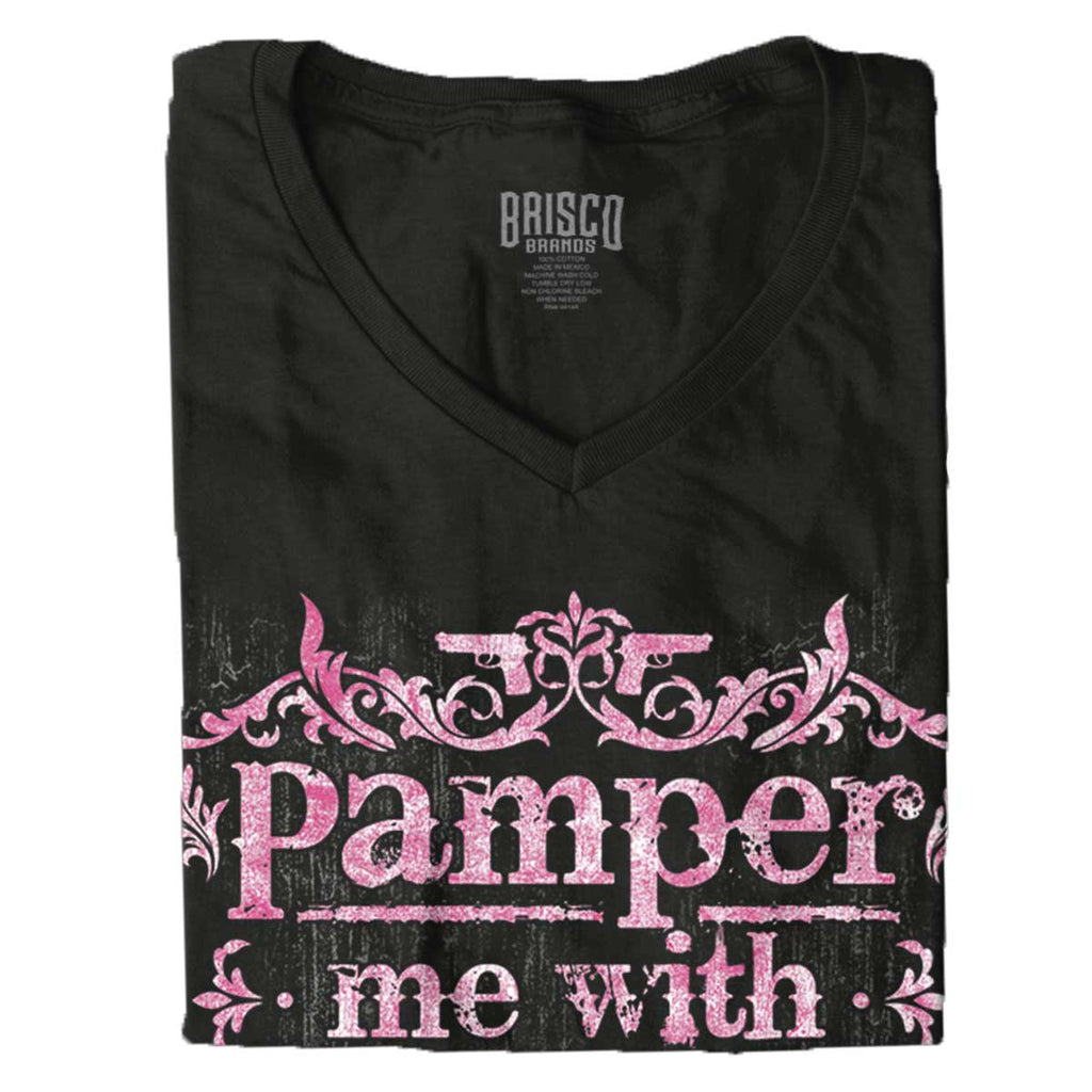 Black|Pamper Me With Pistols Junior Fit V-Neck T-Shirt|Tactical Tees