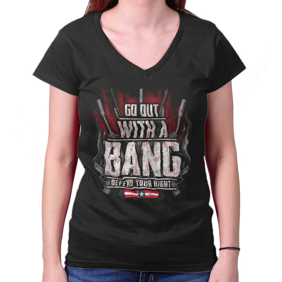 Black|Go Out With A Bang Junior Fit V-Neck T-Shirt|Tactical Tees
