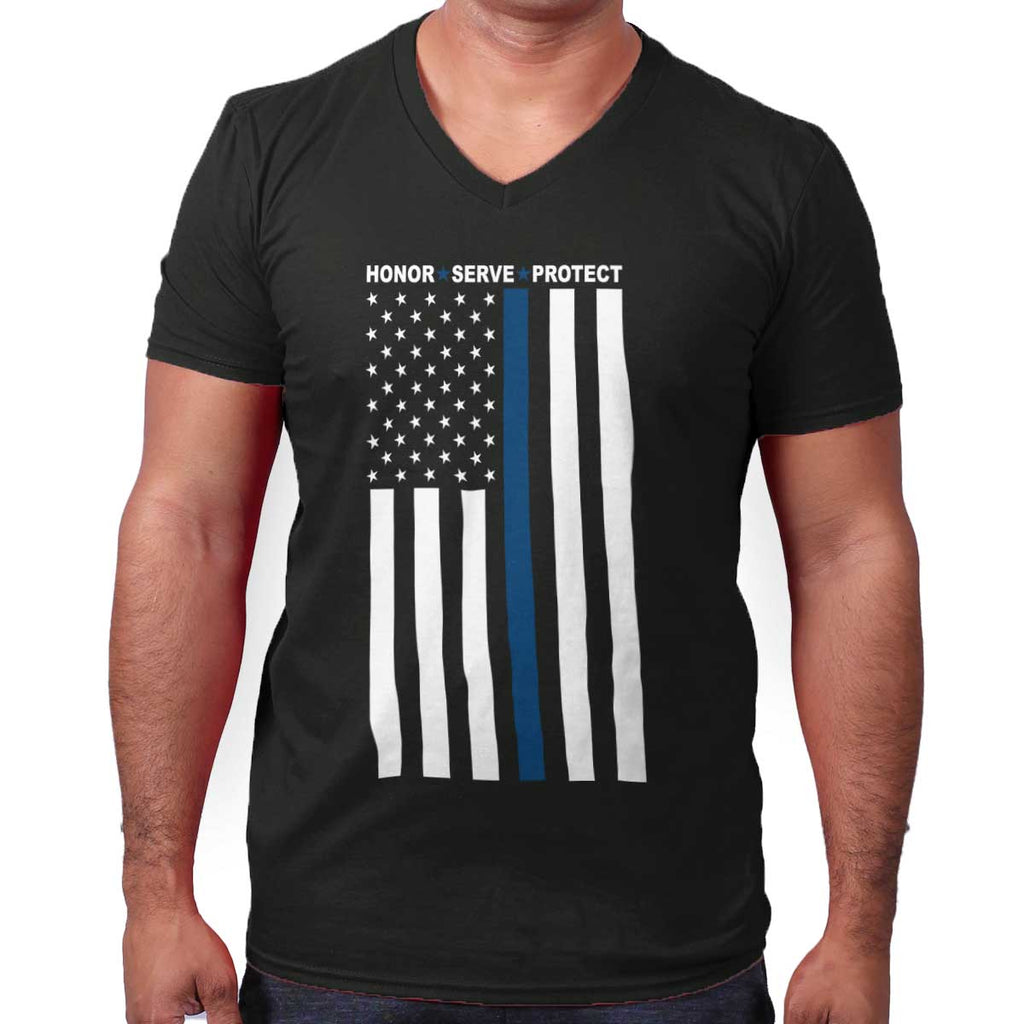 Black|Blue Lives Matter Vertical V-Neck T-Shirt|Tactical Tees