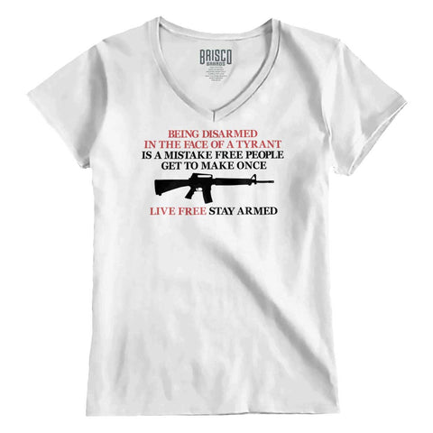 White|Live Free Stay Armed Junior Fit V-Neck T-Shirt|Tactical Tees