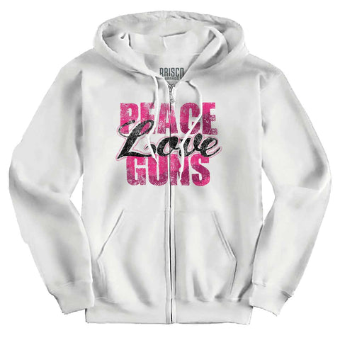 White|Peace Love Guns Zip Hoodie|Tactical Tees