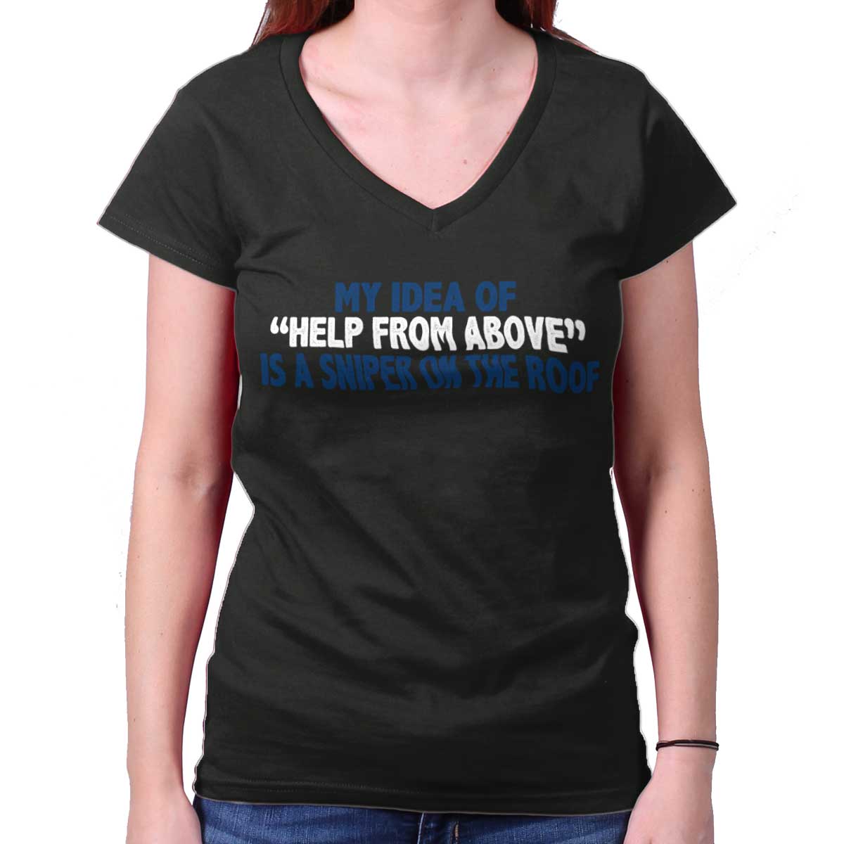 Black|Help From Above Junior Fit V-Neck T-Shirt|Tactical Tees