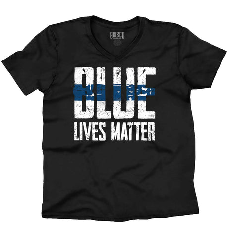 Black|Blue Lives Matter Line V-Neck T-Shirt|Tactical Tees