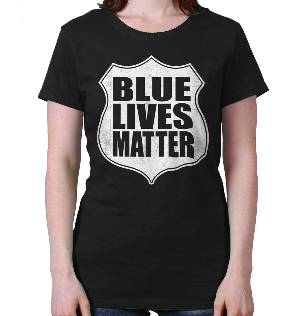 Black|Blue Lives Matter Shield Ladies T-Shirt|Tactical Tees