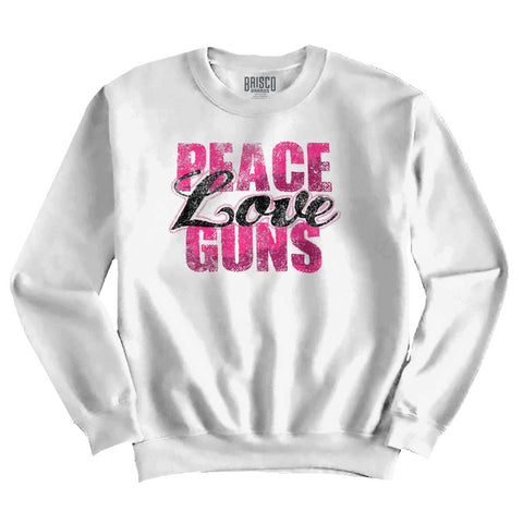 White|Peace Love Guns Crewneck Sweatshirt|Tactical Tees