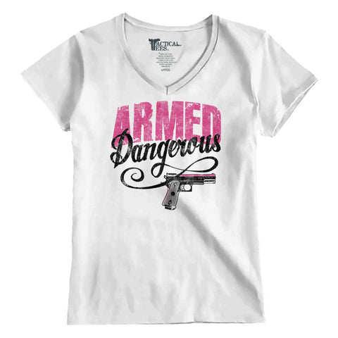 White|Armed & Dangerous Junior Fit V-Neck T-Shirt|Tactical Tees