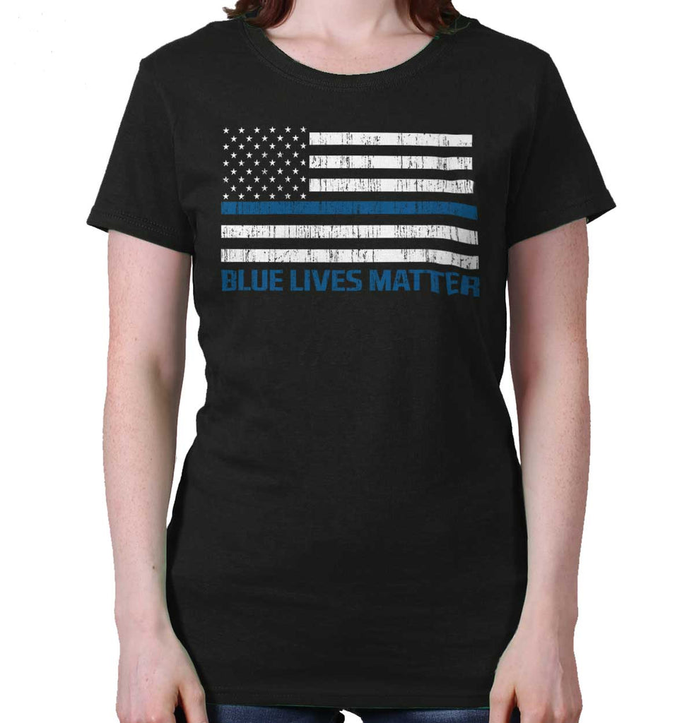 Black|Blue Lives Matter Flag Ladies T-Shirt|Tactical Tees