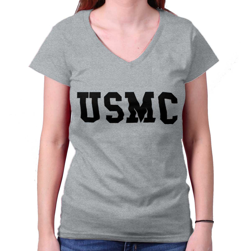 SportGrey|USMC Logo Junior Fitted V-Neck T-Shirt|Tactical Tees