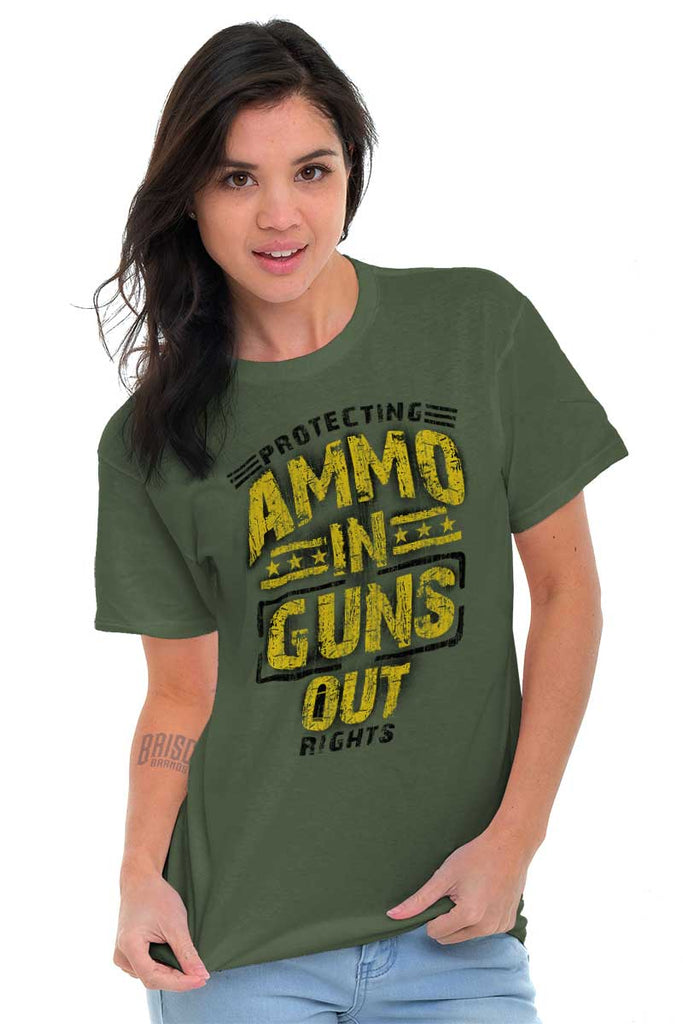 Female_MilitaryGreen2|Ammo In Guns Out Protecting Rights T-Shirt|Tactical Tees