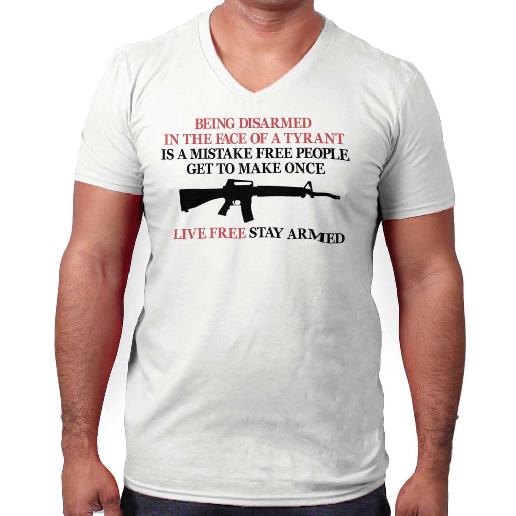 White|Live Free Stay Armed V-Neck T-Shirt|Tactical Tees
