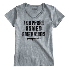 SportGrey1|Support Armed Americans Junior Fit V-Neck T-Shirt|Tactical Tees
