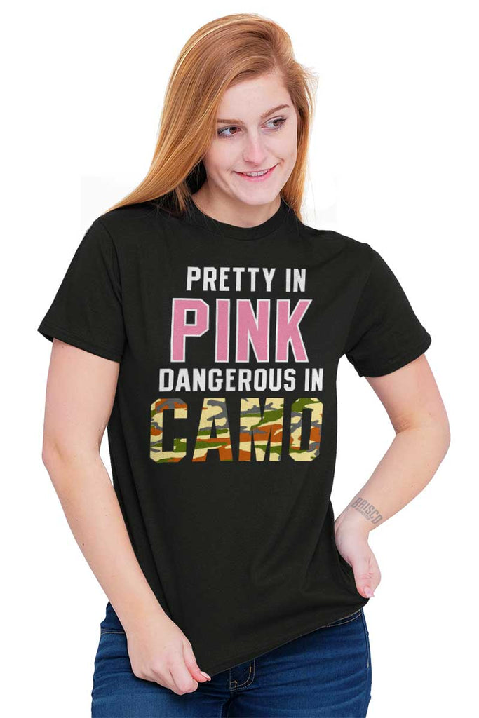 Female_Black1|Pretty in Pink Dangerous in Camo T-Shirt|Tactical Tees