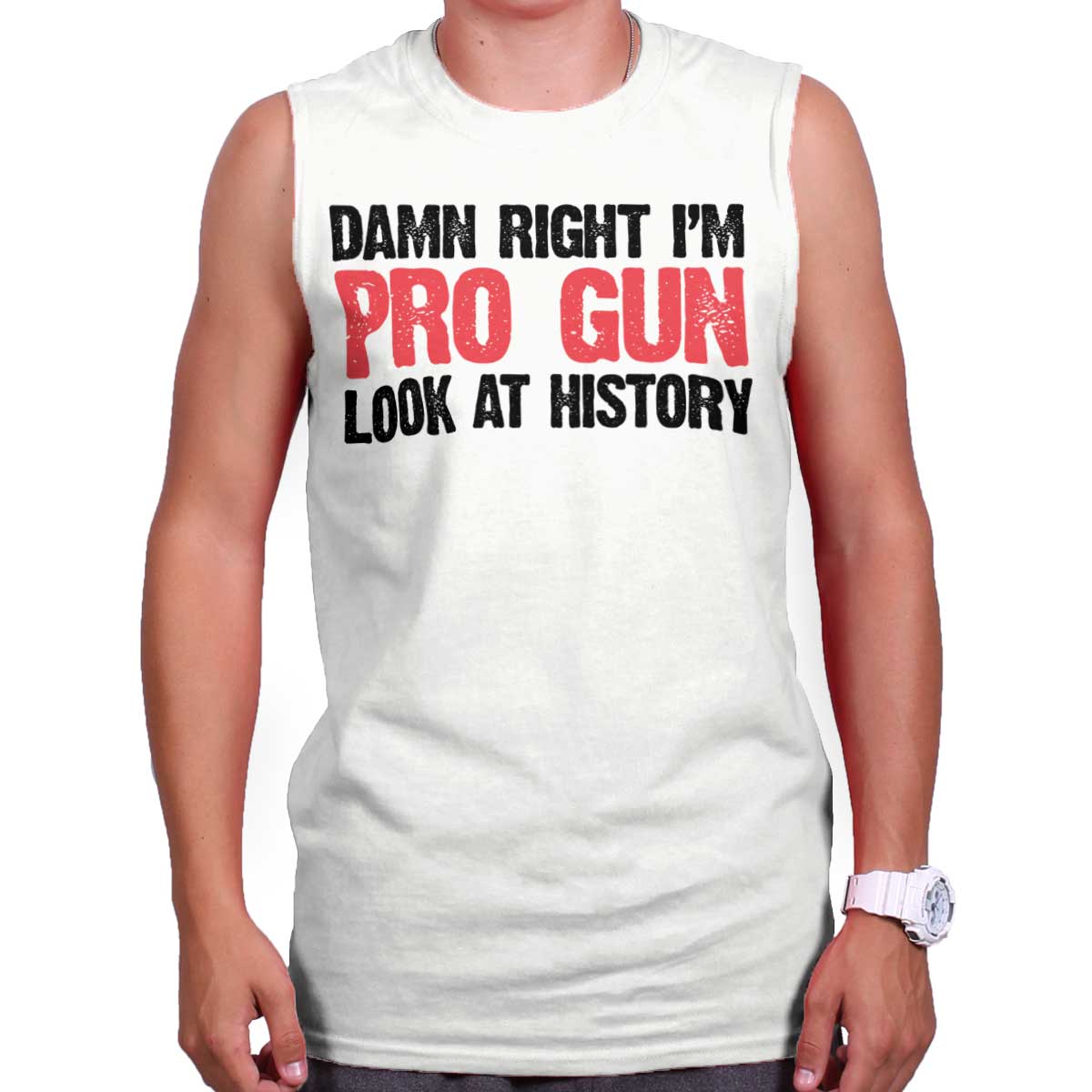 White|Pro Gun Sleeveless T-Shirt|Tactical Tees