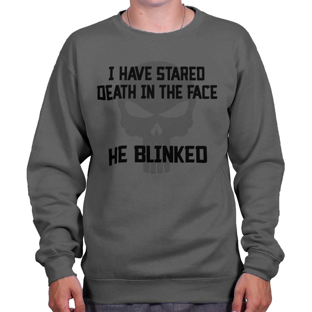 Charcoal|He Blinked Crewneck Sweatshirt|Tactical Tees