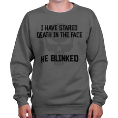 Charcoal|He Blinked Crewneck Sweatshirt|Tactical Tees