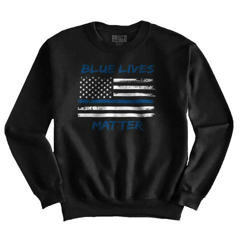 Black|Blue Lives Matter Horizontal Crewneck Sweatshirt|Tactical Tees
