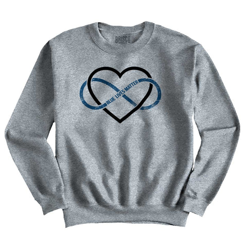 SportGrey|Blue Lives Matter Heart Infinity Crewneck Sweatshirt|Tactical Tees