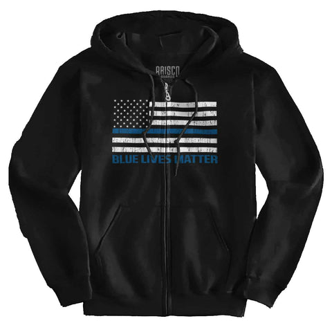 Black|Blue Lives Matter Flag Zip Hoodie|Tactical Tees