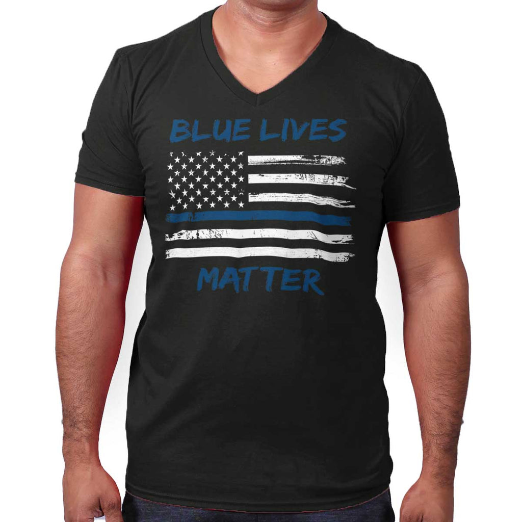 Black|Blue Lives Matter Horizontal V-Neck T-Shirt|Tactical Tees