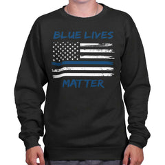Black|Blue Lives Matter Horizontal Crewneck Sweatshirt|Tactical Tees