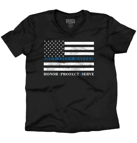 Black|Blue Lives Matter Honor V-Neck T-Shirt|Tactical Tees