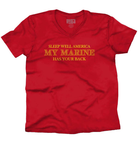 CherryRed|This Marine Has Your Back V-Neck T-Shirt|Tactical Tees