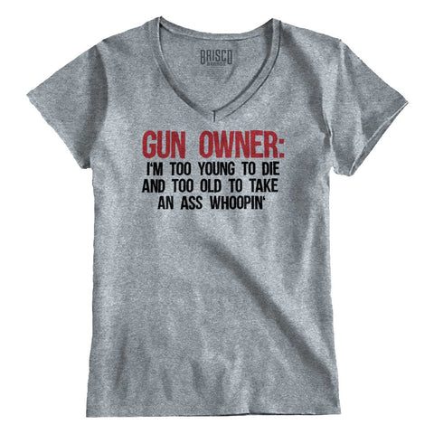 SportGrey|Gun Owner Too Young Junior Fit V-Neck T-Shirt|Tactical Tees