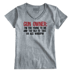SportGrey1|Gun Owner Too Young Junior Fit V-Neck T-Shirt|Tactical Tees