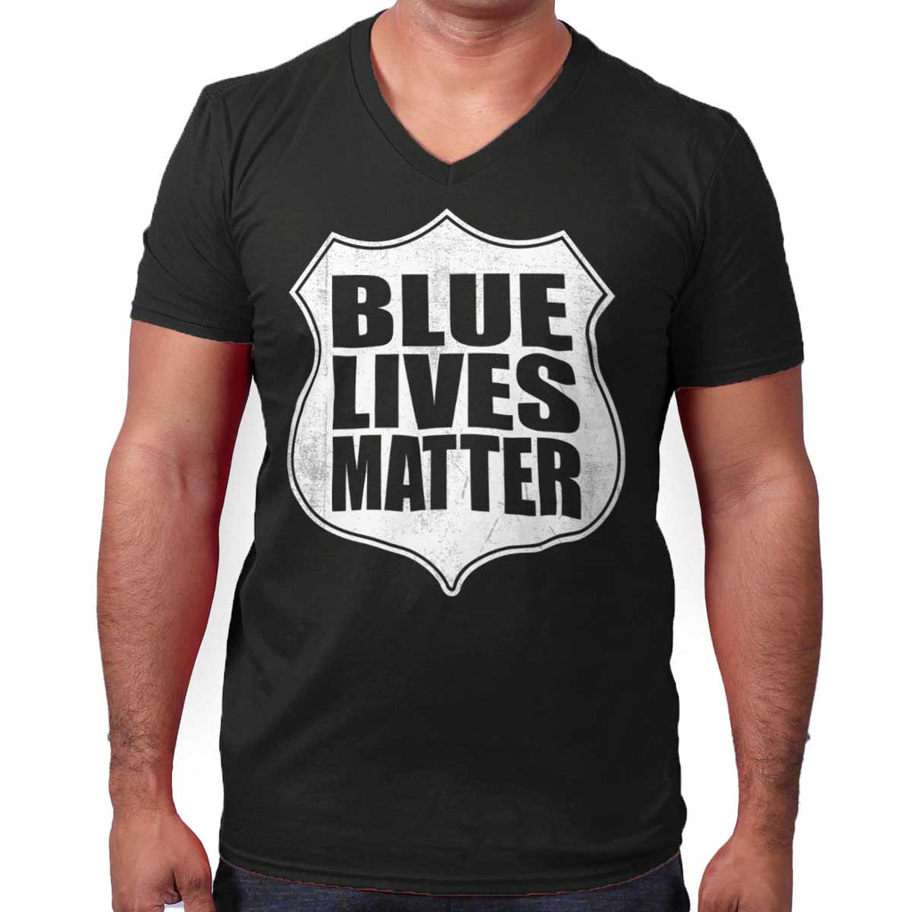 Black|Blue Lives Matter Shield V-Neck T-Shirt|Tactical Tees