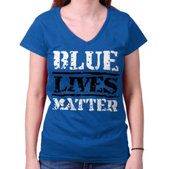 Royal|Blue Lives Matter Bold Junior Fit V-Neck T-Shirt|Tactical Tees