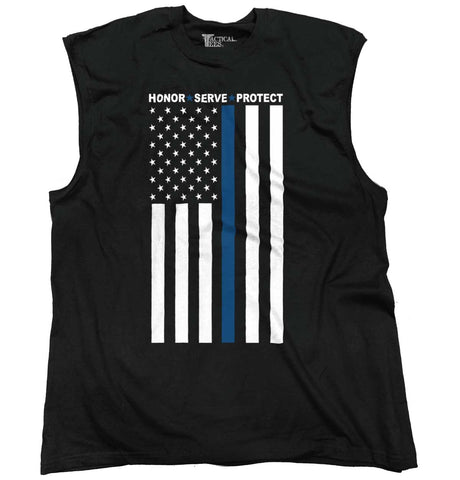 Black|Blue Lives Matter Vertical Sleeveless T-Shirt|Tactical Tees