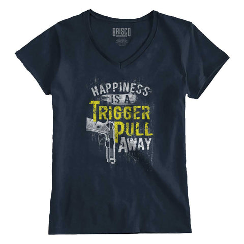 Navy|Happiness is A Trigger Pull Away Junior Fit V-Neck T-Shirt|Tactical Tees