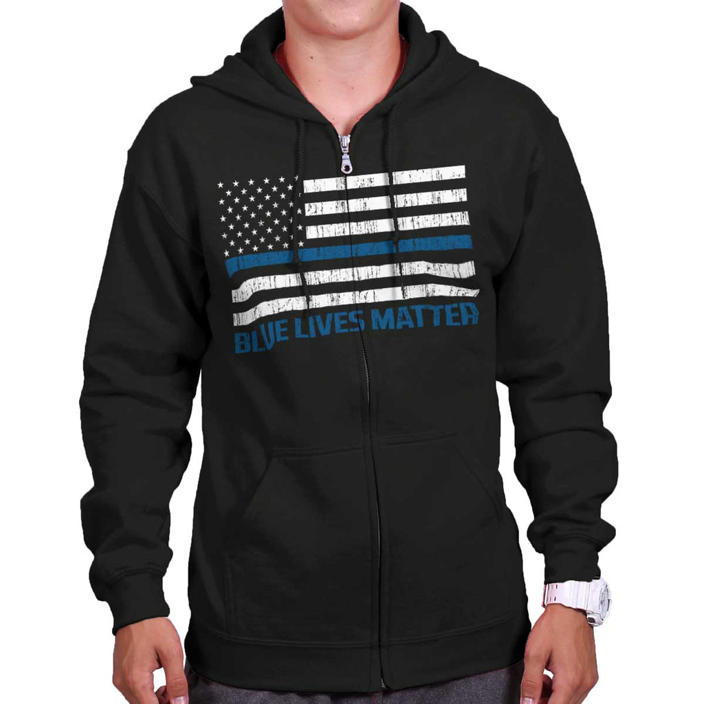Black|Blue Lives Matter Flag Zip Hoodie|Tactical Tees