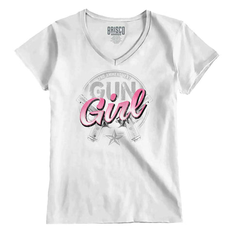White|Gun Girl Junior Fit V-Neck T-Shirt|Tactical Tees